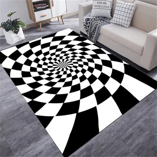 RUGMRZ Bed Room Carpets For Floor Cotton Rugs Washable Girls Bedroom Carpet Neutral Living 180X250Cm Black Abstract Trap Pattern Visual Impact White