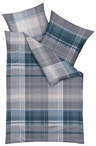 JACK by Kaeppel Fein Biber Wende Bettwäsche 2 TLG. Tonight Graphit Blau Streifen Linien Reißverschluss, Größe:155x220cm Bettwäsche