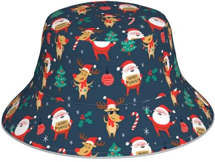 Hgbbdyyjj Weihnachtsmann-Weihnachtsmann-Hut, reflektierend, doppelseitig, personalisierbar, bedruckt, modisch, verschiedene Szenen, Sommer-Fischerhut, Schwarz , Einheitsgröße