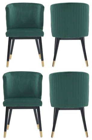 Life Interiors Sofina Modern Tufted Velvet Dining Chair – Upholstered Accent Chair with Curved Back, Gold-Tipped Rubberwood Legs & Durable Wooden Frame - Dining Room Living Room Restaurants