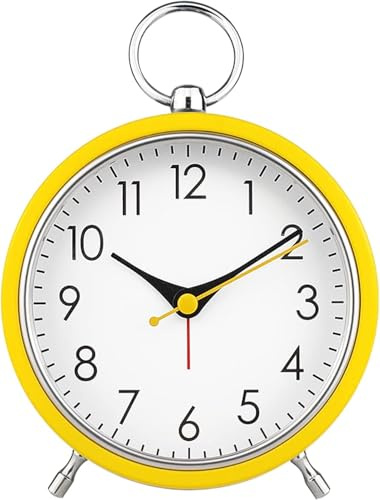 Wecker, Tragbare 4-Zoll-Wecker Analog mit Nachtlicht, Lauter Wecker für Tiefschläfer, Batteriebetrieb, Geeignet für Wohnzimmer, Schlafzimmer, Büro Uhr Dekoration (Gelb)