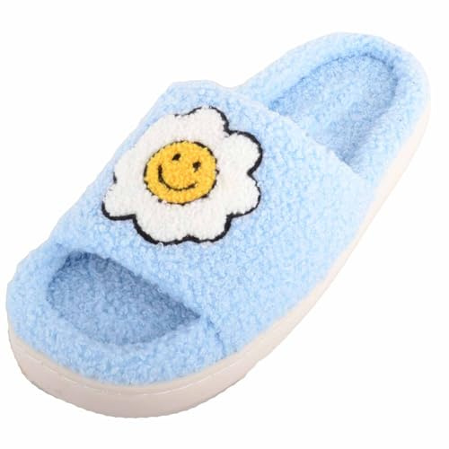 ABSOLUTE FOOTWEAR Womens Easy Slip On Peep Toe Open Back Slider Slipper with Flower Design