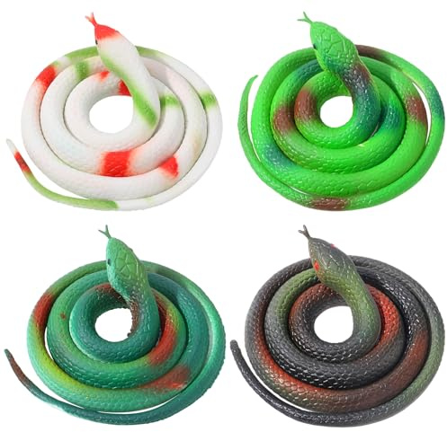GSrenyu 4 Pcs Rubber Snake,Toy Snakes 30 Inch Fake Snakes | Halloween Prank Props Multicolor Realistic Snake for April Fool’s Day, Boys’ Favorite, Pool Party