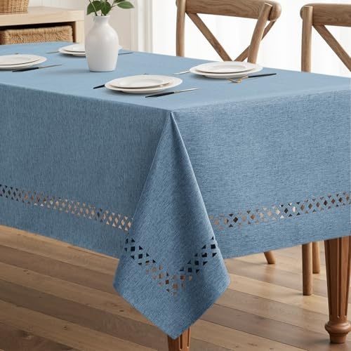 MIULEE Leinenoptik Tischdecke Graublau Rechteckig Hohlsaum 140x180cm | Wasserabweisend Fleckabweisend Leinenoptik Elegant Esstisch Küche Garten Party Vielseitig Pflegeleicht Maschinenwaschbar