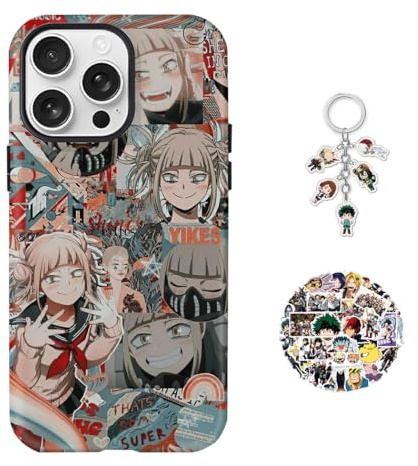 XINGYAOWYA Compatible with iPhone 16 Pro Case, My Hero Anime Design [With Keychain and 50pcs Stickers] Scratch Resistant Hybrid 2-Layer Hard Shell Academia Phone Cover for iPhone 16 Pro - Case 5