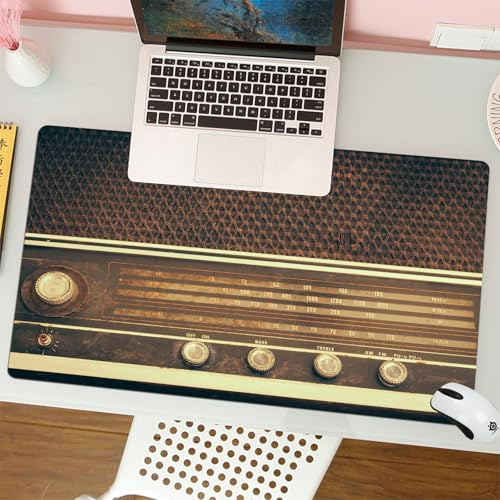 QRFASFZO Tapis de Souris Gaming - 30x80 cm - Tapis de Souris Esports - Ne Glisse jamais - Couverture complète du Bureau - Radio-Lecteur de Musique Vintage, Style rétro des années 60
