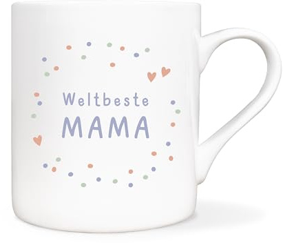 mintkind® Tasse Mama 400 ml – Porzellan Kaffeebecher mit Konfetti Design | Mit Herzmotiven – liebevolle Geschenkidee zu Weihnachten, zum Geburtstag der Mutter oder als Dankeschön