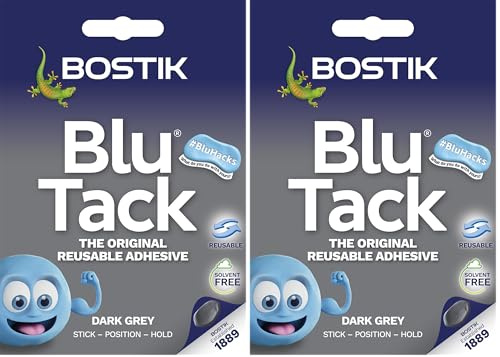Bostik Blu Tack Grey - Handy Size - Multipurpose Reusable Adhesive - Safe & Easy to Use - Non-Toxic (Pack of 2)
