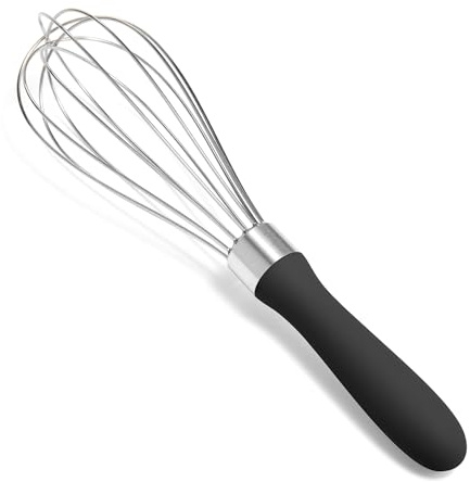 Doosu Kochen Ballonschneebesen, 18/8 Edelstahl, 23cm/6 Drähte, Schwarz | Kleiner Metall-Schneebesen für Saucen & Eier, Bruchfest Stabil, Ergonomischer Rutschfester Griff, Mischen, Rühren, Schlagen