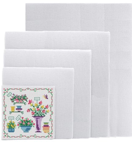 PWGHWG 14 Stück Kreuzstich Stoff 11CT Aida Stoff zum Sticken Weiß für Näharbeit und Handwerk, 5 Größen (15 × 15 cm, 20 × 20 cm, 25 × 25 cm, 30 × 30 cm, 30 × 45 cm)