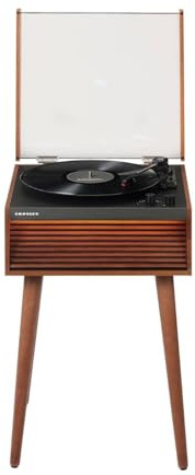 Crosley Dean Bluetooth-Plattenspieler, Plattenspieler mit Lautsprechern, LED-Beleuchtung, Mid-Century-Modernes Design