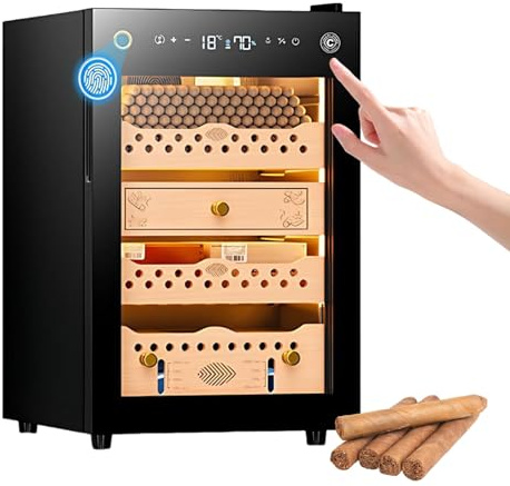PRECISTECH Zigarrenschrank Groß 60l Für 200 Zigarren Elektrischer Humidor Mit Spanischem Zedernholz Regale WLAN Funktion Und Fingerabdruck Schloss Temperatur Feuchtigkeit Einstellbar(Drawer)