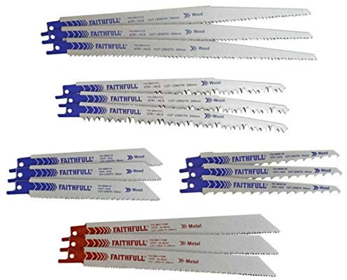 Faithfull FAISBSSET15M Reciprocating Sabre Saw Blade Set - 15 Piece. For Wood and Metal