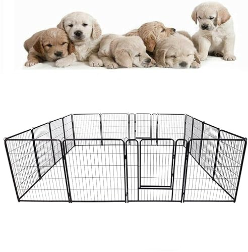 HENGMEI Welpenauslauf Absperrgitter Hund, 80cm Hundegitter, 16 Teilig | Hundebox Wohnung Faltbar Hundekäfig Laufstall für Hunde, Katze, Kaninchen, Innen und Außen