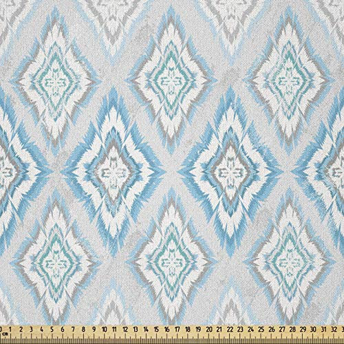 ABAKUHAUS Ikat Microfaser Stoff als Meterware, Aztekische Peruanische Kultur, Deko Basteln Polsterstoff Textilien, 2M (230x200cm), Himmelblau Weiß Grau
