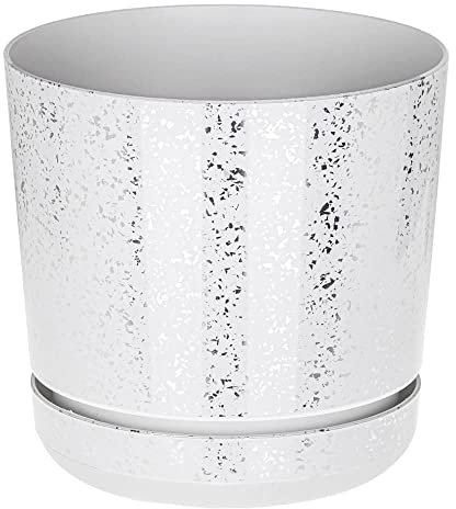 KORAD White with Silver Flecks Indoor Plant Pots with Drainage Holes and Matching Saucer, Round, Modern and Decorative Flowerpot for All Houseplants, 6 Sizes, 25 Colours (26 cm - 10.2 inch)