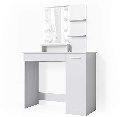 Vicco Schminktisch Julia, Kosmetiktisch mit Spiegel, Weiß, 90 cm mit LED Beleuchtung