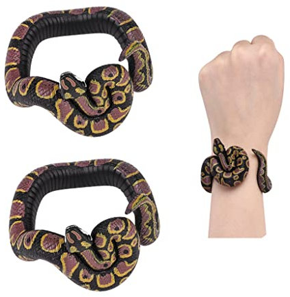 Qchomee 2Pcs Realistic Snake Wrist Bands - Scary Rubber Snake Toys, Novelty Halloween Decoration, Party Favors, Mischievous Props, Gift for Kids, Children & Teens