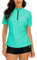 Halcurt Damen Rash Guard UV-Schutz UPF 50+ Kurzarm Badeshirt Reißverschluss Bademode Lake Green XXL