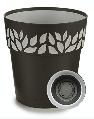 TIENDA EURASIA® Maceta de Plástico - Diseño Moderno Hojas - 3 en 1- Maceta + Bandeja Interior + Plato Maceta (Antracita, 30 cm)
