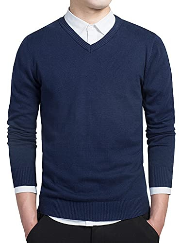MANBOZIXi Jerseys Hombre con Cuello de Pico, Suéter Clásico para Primavera Otoño