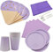 69 Pezzi Posate Piatti Carta, Set Stoviglie Carta Viola, Piatti di Carta Festa Carina, Piatti Carta Feste Viola, Piatti di Carta Carino, con Tovaglia Tazza Carta Cucchiaio, per Compleanno(Viola)