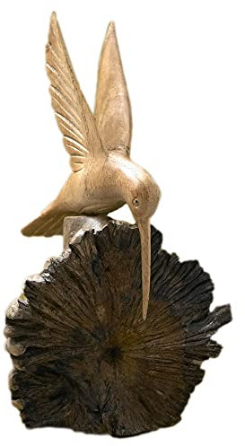 ART-CRAFT Kunsthandwerk aus Bali von Hand Geschnitzte wunderschöne deko Holz Miniatur Kolibri Tierfigur. Ideal als Wohnzimmer deko Figur oder als Regaldekoration. Hervorragend als Geschenk geeignet.