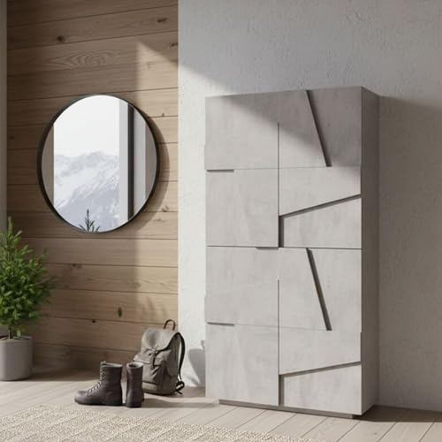Dmora - Étagère à chaussures Orfeo, Armoire polyvalente avec 4 portes battantes, Étagère à chaussures d'entrée, 100% Made in Italy, 81x38h167 cm, Ciment