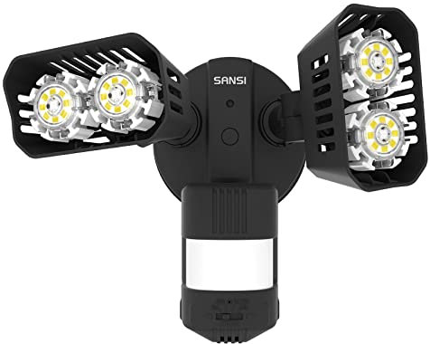 SANSI Projecteur LED Extérieur 1800LM avec Détecteur de Mouvement, 18W 5000K Spot LED Extérieur avec 2 Têtes Réglables, Lampe de Sécurité Extérieure IP65 Etanche pour Éclairage de Garage Jardin