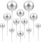 STOBOK Balls Cake Cupcake Topper：12PCS Silver Happy Birthday Pearl Insert Cup for Party Wedding Anniversary Baby Shower Cake Decoration