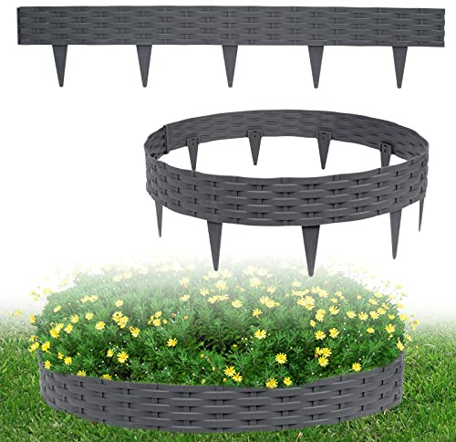 LARS360 10 m Rasenkante mit 10 Elemente á 100 cm Biegbarer Kunststoff in Rattan Design Beeteinfassung Beetumrandung Rasenkante Gartenpalisade Beetzaun Palisaden (10 Stück, Anthrazit)