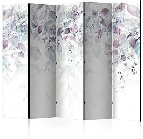 murando - Paravent Raumteiler grüne Blätter, 225x172 cm, 5-teilig, modern | Mobiler Sichtschutz, sofort einsatzbereit, Holzrahmen, ideal fürs Wohnzimmer oder Büro, geruchsneutral, lichtbeständig