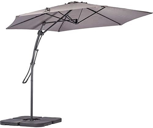 BAKAJI Ombrellone da Giardino Decentrato 3 x 3 Mt Palo in Metallo Chiusura a Leva Base a Croce Sistema Air Vent Arredamento Esterno Gazebo Piscina Giardino Terrazzo Ambienti Esterni (Grigio)