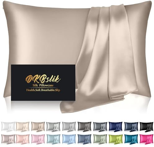 Seidenkissenbezug für Queen, Maulbeerseide, gesund, weich und glatt, Anti-Akne, natürlicher Seidensatin-Kissenbezüge mit verstecktem Reißverschluss als Geschenk (Queen-Size-Größe, Champagner)