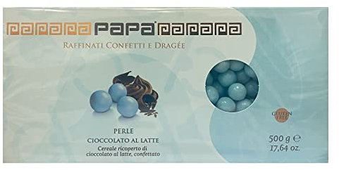 Confetti Papa Perle Cioccolato al Latte 500g | Piccole delizie confettate dal Cuore di Cioccolato al Latte Cereale ricoperto (Cioccolato Celeste)