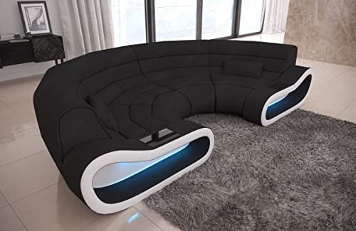 Bigsofa Concept in Mikrofaser - ergonomisches Sofa in Halbkreis C Form (Weiss-Schwarz)