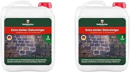 Veddelholzer Steinreiniger 2 x 5Liter Konzentrat mit Langzeitwirkung Qualität aus Germany Grünbelagentferner Außenanlagenreiniger Wege Fugen ohne Glyphosat Unkrautvernichter Pflastersteine