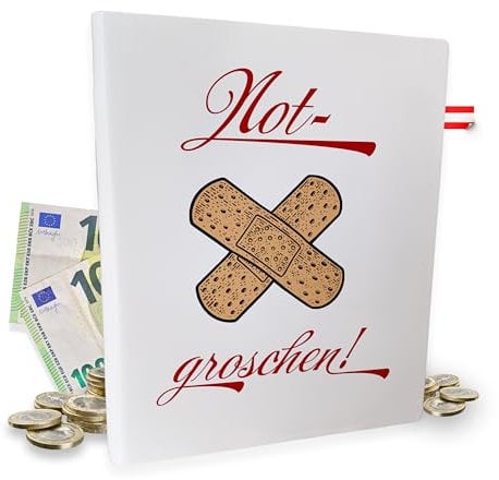 Premium Holz Sparbüchse Notgroschen weiß - hochwertiges Geldgeschenk - lustige Spardose als Geschenk - Geld-Geburtstagsgeschenk - Holz Sparschwein - Handmade in Österreich