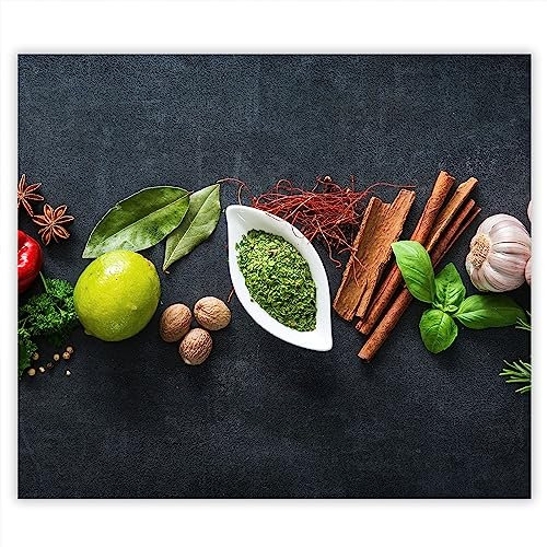 SMTDeco Herdabdeckplatte Ceranfeld Abdeckplatte Herdabdeckung Herdplatten Abdeckungen Induktionskochfeld 60x52 cm Einteilig Kräuter Grau