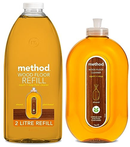 Method Wooden Floor Cleaner, Almond, 739 ml + Method Wood Floor Cleaner, Almond, 2 Litre Refill
