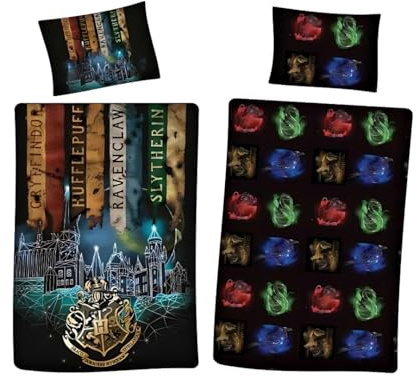 Bettwäsche Harry Potter – 1 Bettbezug 140 x 200 cm + 1 Kissenbezug 63 x 63 cm (Bettwäsche Harry Potter – D)