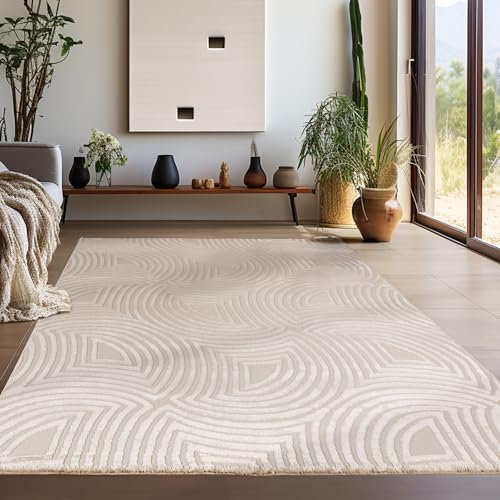 Teppium Kurzflor Teppich Läufer Flur 80 x 250 cm Beige - 3D Boho Teppich Waschbar, Skandinavisches Stil, Geometrisch und Weich - Ideal als Bettvorleger im Schlafzimmer, Küchenläufer, Wohnzimmerteppich