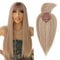 Elailite Topper Haarteil Frauen Toupet Echthaar Pony MONO 150% Dichte Clip in Extensions Haarverlängerung Remy Glatt 18 45cm 45g #12/613 Goldbraun＆Gebleichtes Blond