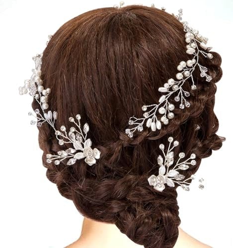 Naler 3Pcs Bridal Crystal Rhinestone Flower Silver Vintage Hair Vine Headpiece set for Festival, Special Holiday, Halloween Wedding Long Hair Jewelry Bridal Hair Accessories for Bride