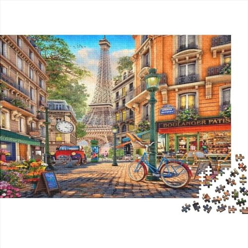 Eiffelturm Puzzle Für Erwachsene Und Jugendliche Holzpuzzle-Spielepuzzles Familienpuzzle Verringerter Druck Schwieriges Pariser Straßen Puzzle Rahmen Puzzles Spiel 1000pcs (75x50cm)
