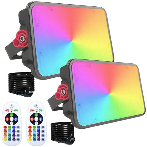 Projecteur LED Couleur 50W, Indmird Lot de 2 Projecteurs Led RGB Exterieur IP66 étanche projecteur Led RVB 16 Couleurs 4 Modes Spot led couleur avec Télécommande pour Jardin, Terrasse, Noël, Fêtes