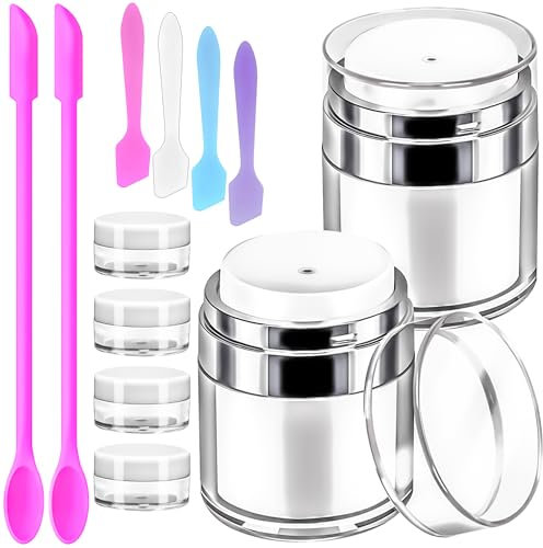 MotBach 12Pcs 1oz Airless Pump Jars Containers Set, with 2Pcs 30ml Air Pump Dispensers, 4Pcs 5G Jars, 6Pcs Spatulas, Cream Jar Vacuum Bottle for Travel Toiletries Makeup Cosmetic Skincare Lotion