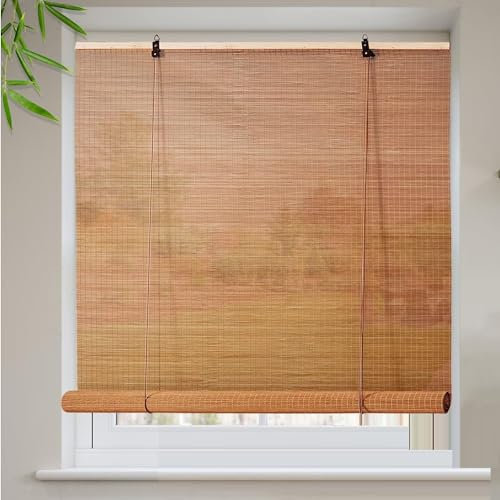 Bamboo Roller Blinds No Drill,Light Filtering Roman Shade,Natural Wooden Retro Decorative Curtain,Blackout Roller Blinds,for Window,Doors,Custom Color,Width x Height (160cm x 270cm(63in x 106in))