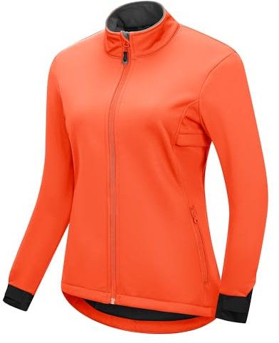 33,000ft Damen Fahhradjacke Wasserdichte Softshelljacke Winddichte Laufjacke Funktionsjacke Fleece Gefütterte Übergangsjacke Reflektierend Winter zum Radfahren, Laufen Orange XL