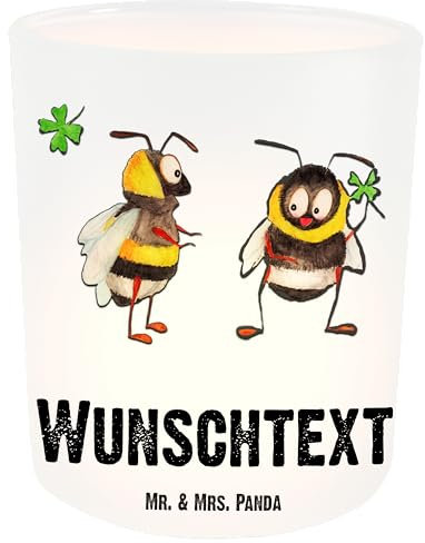 Mr. & Mrs. Panda Personalisiertes Windlicht Hummeln Kleeblatt - Personalisierte Geschenke, Hummel, Spruch Positiv, Windlichtgläser, Lustige Sprüche, glücklich Sein, Windglas, Biene, Werden, schön